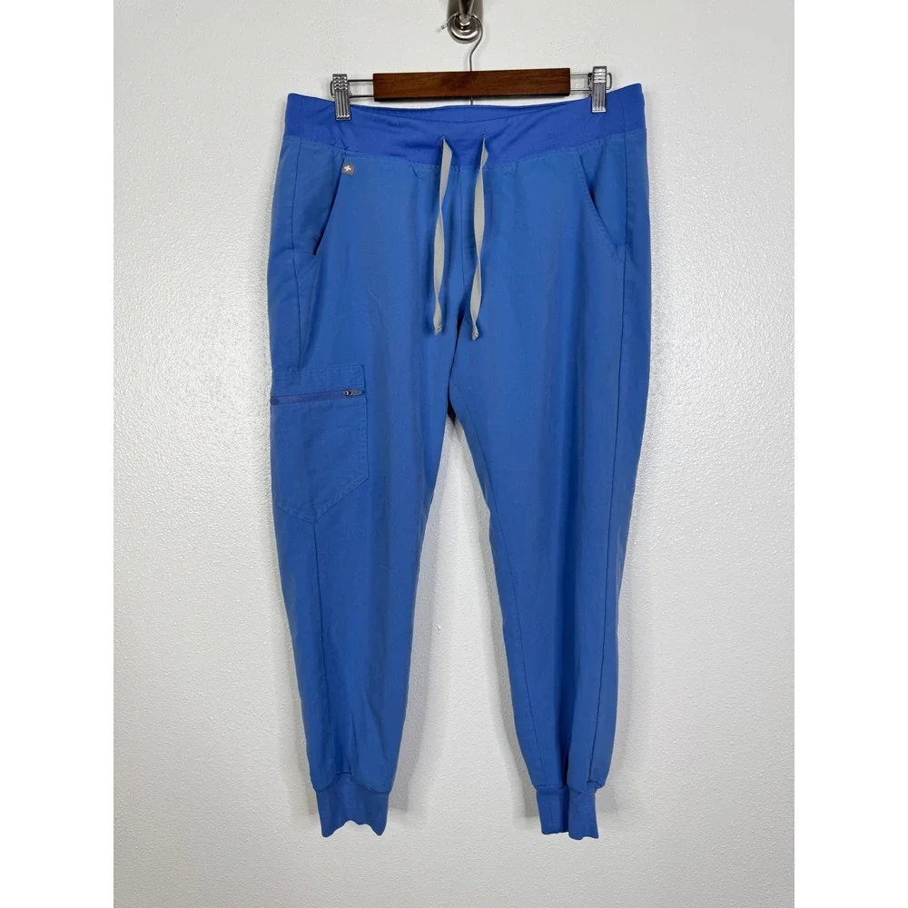 Figs Zamora Jogger Scrub Pants Blue Medium Petite W18SW2005P Cargo Yoga Waist